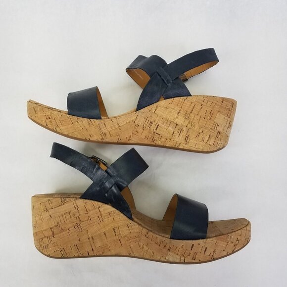 Korks Kork-Ease Austin Sandals Women 11 EU 43 Navy Leather Faux Cork Wedge Shoe - Picture 7 of 16